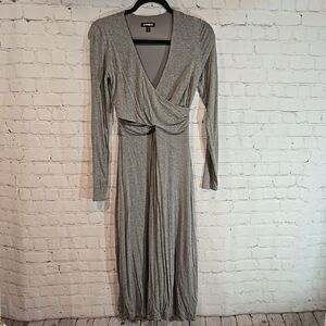 Express gray long sleeve wrap midi dress size XS